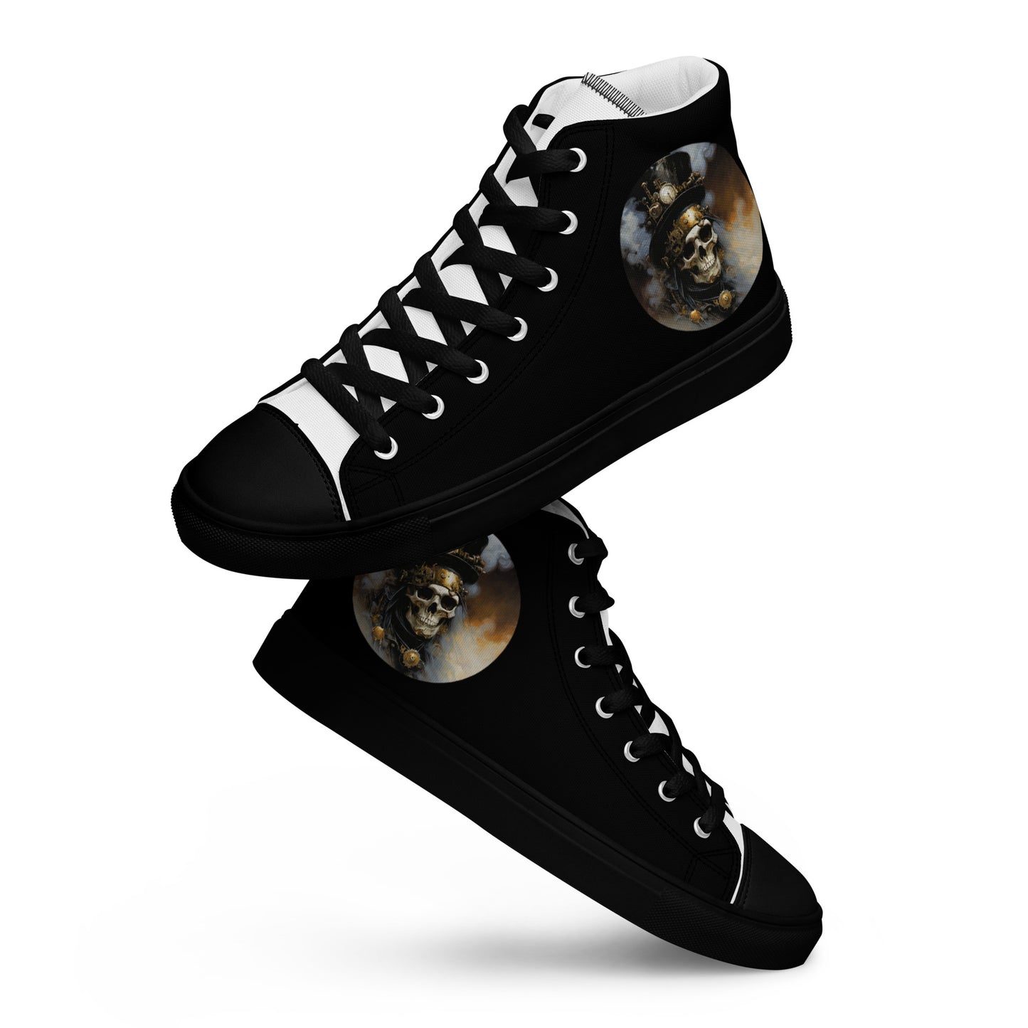 Smoky Skull Steampunk Men's High-Top Shoes Black