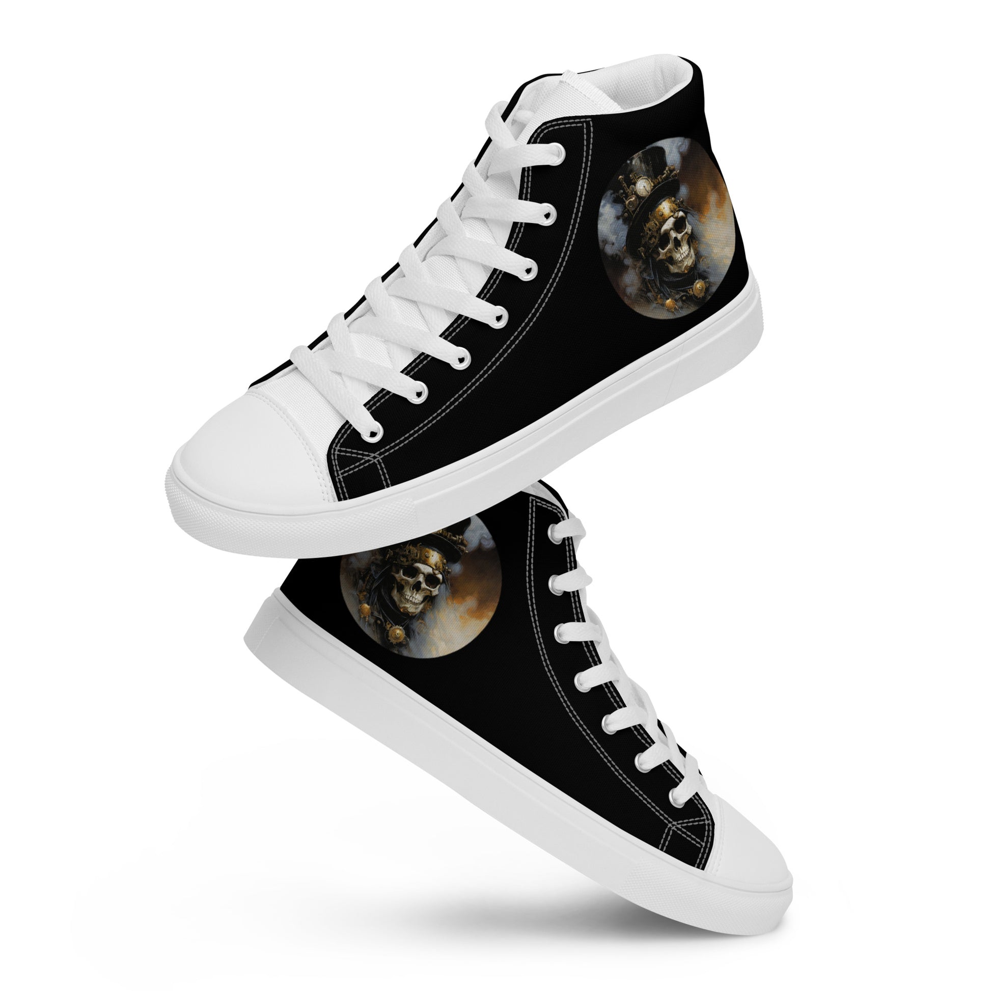 Smoky Skull Steampunk Men's High-Top Shoes White