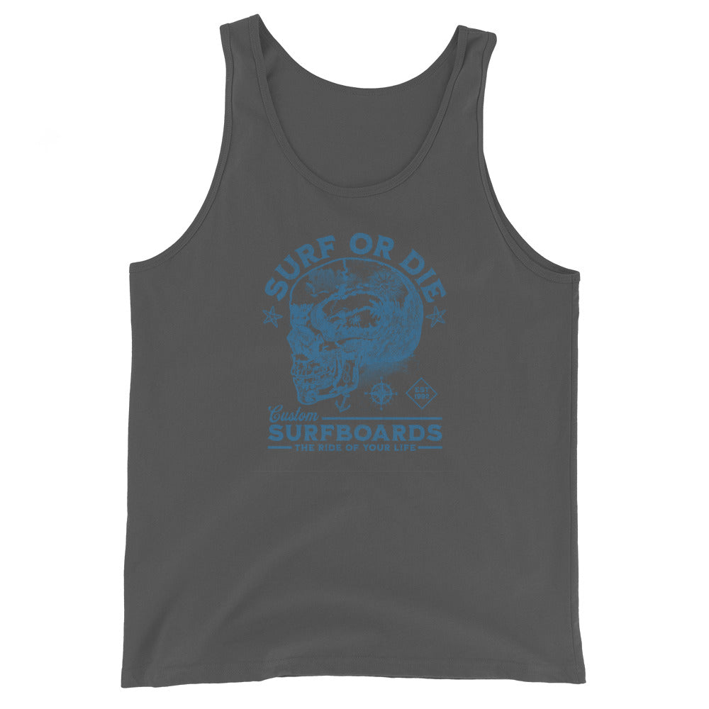 Surf or Die Surfboards Summer Tank Top for Men Asphalt