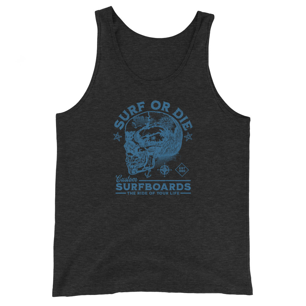 Surf or Die Surfboards Summer Tank Top for Men Charcoal-Black Triblend