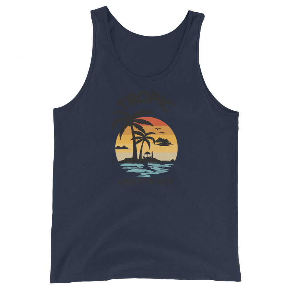 Tropic Like It's Hot Men's Summer Tank Top Navy