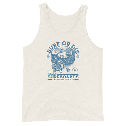 Surf or Die Surfboards Summer Tank Top for Men Oatmeal Triblend