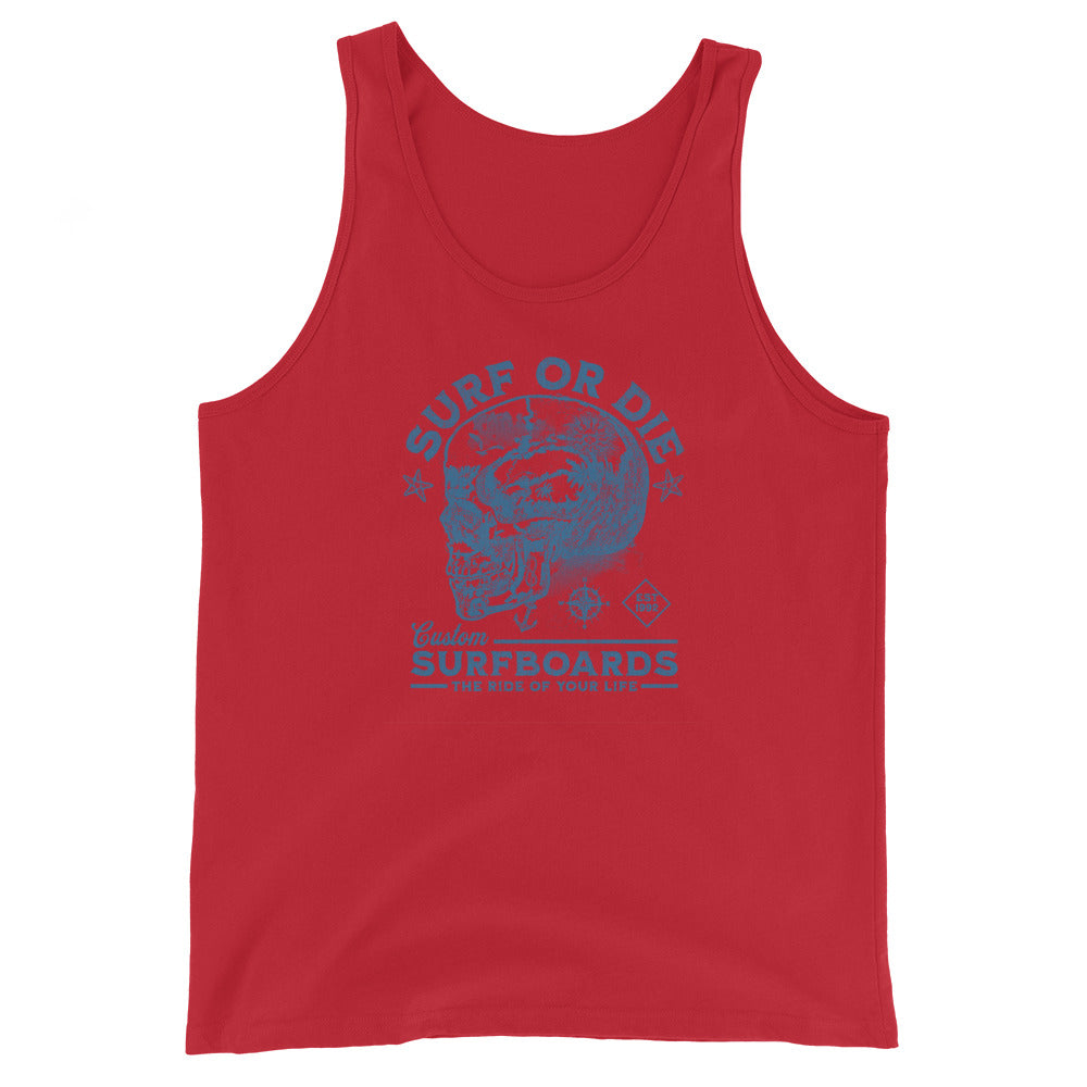 Surf or Die Surfboards Summer Tank Top for Men Red