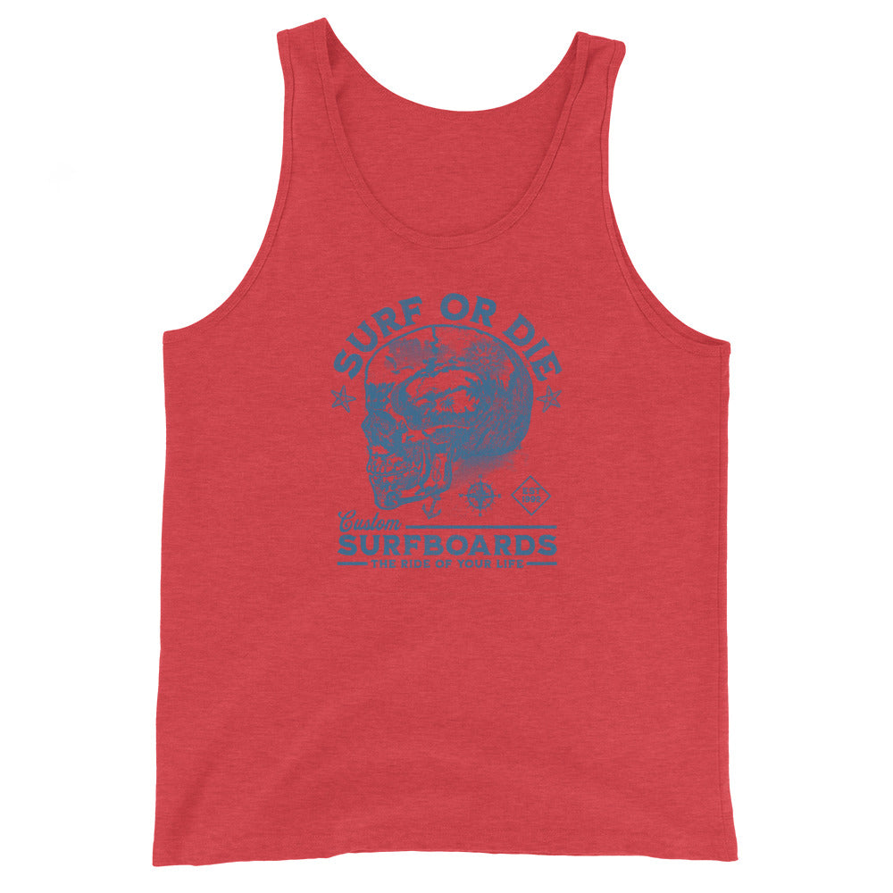 Surf or Die Surfboards Summer Tank Top for Men Red Triblend