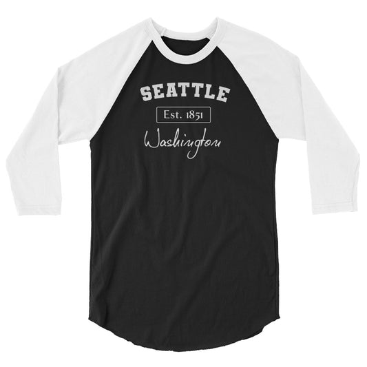 Seattle, Washington 3/4 Sleeve Men's Raglan Shirt Black White