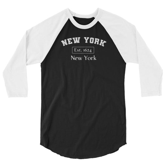 New York, New York 3/4 Sleeve Men's Raglan Shirt Black White