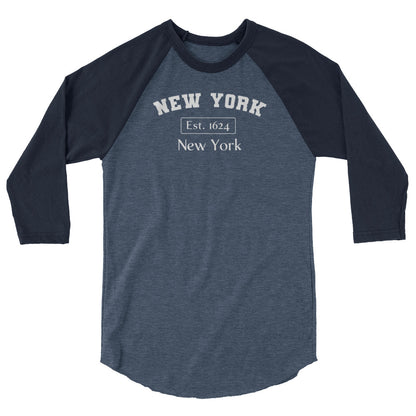 New York, New York 3/4 Sleeve Men's Raglan Shirt Heather Denim Navy