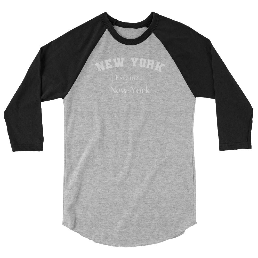 New York, New York 3/4 Sleeve Men's Raglan Shirt Heather Grey Black