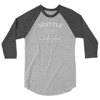 Seattle, Washington 3/4 Sleeve Men's Raglan Shirt Heather Grey Heather Charcoal