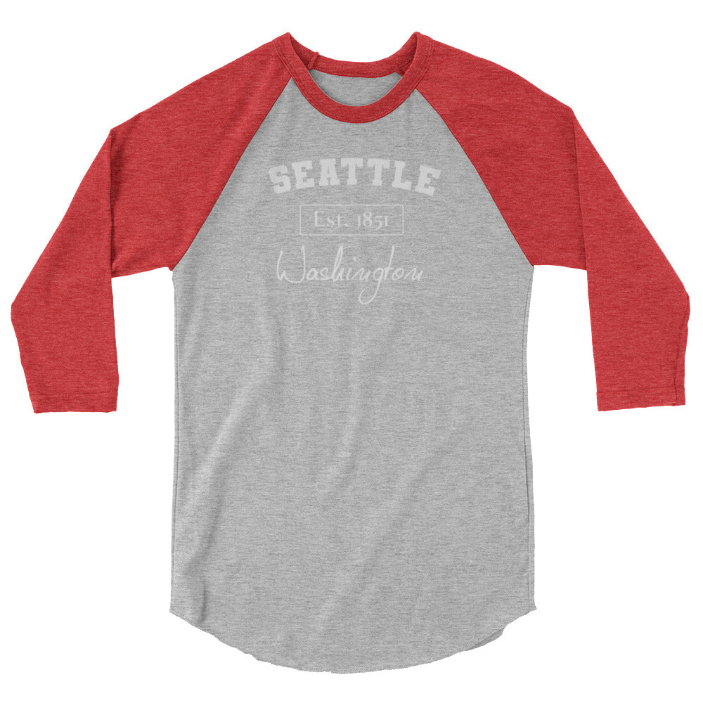 Seattle, Washington 3/4 Sleeve Men's Raglan Shirt Heather Grey Heather Red