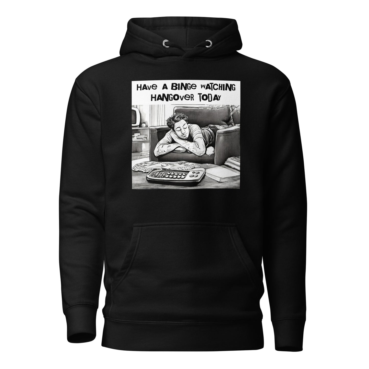 Binge Watching Hangover Men's Funny Hoodie Black