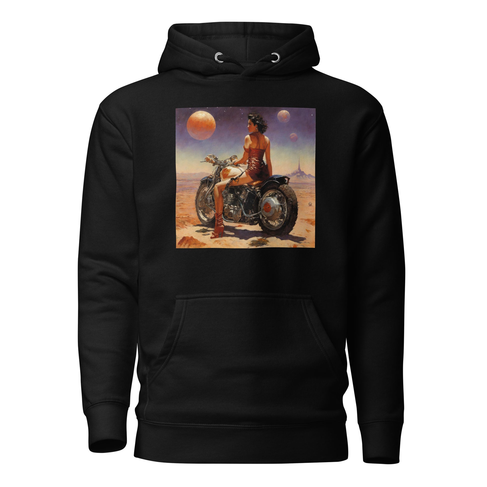 Biker Babe in Space Men's Sci-Fi Hoodie Black