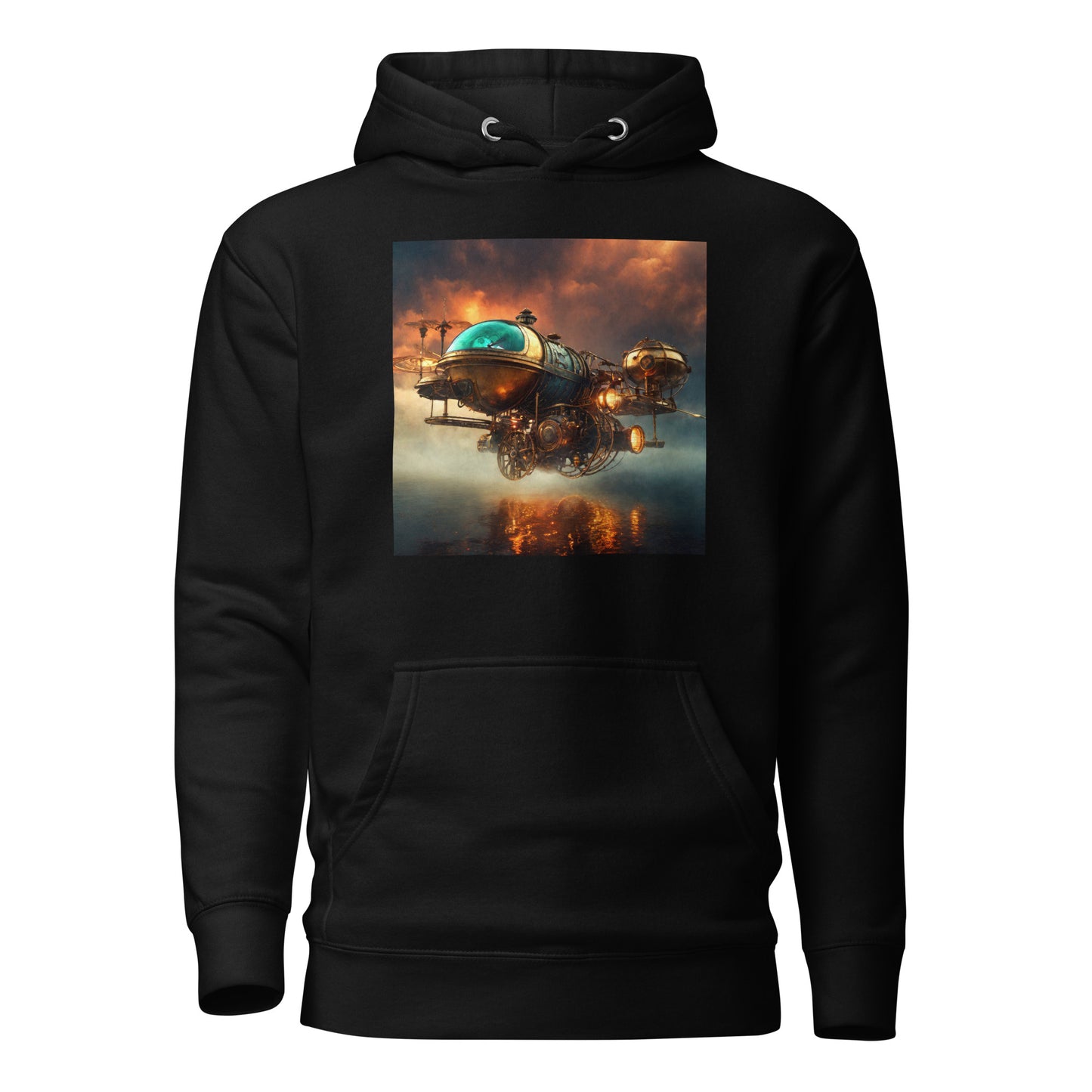 Majestic Sunset Airship Men's Steampunk Hoodie Black