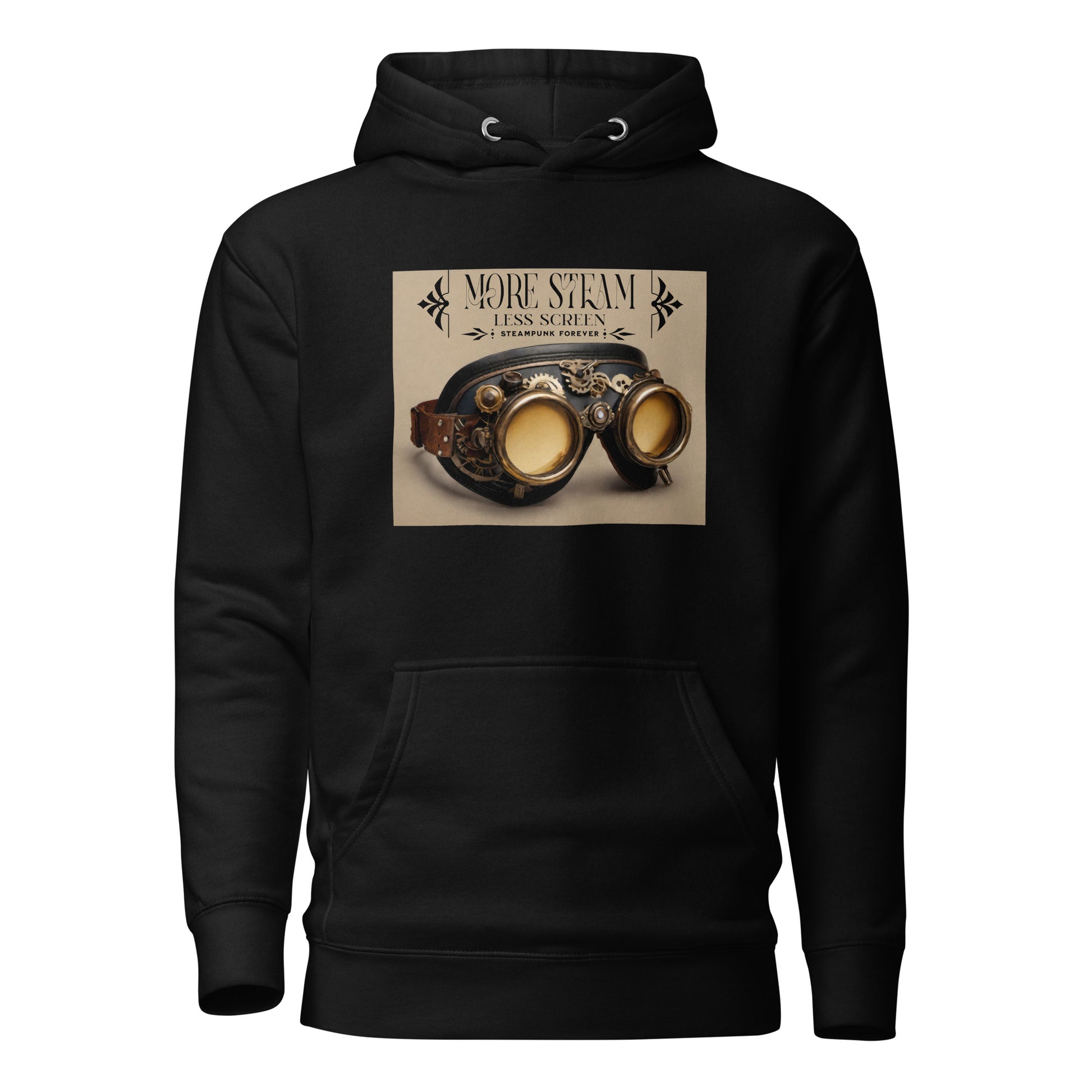 More Steam Less Screen Men's Steampunk Hoodie Black