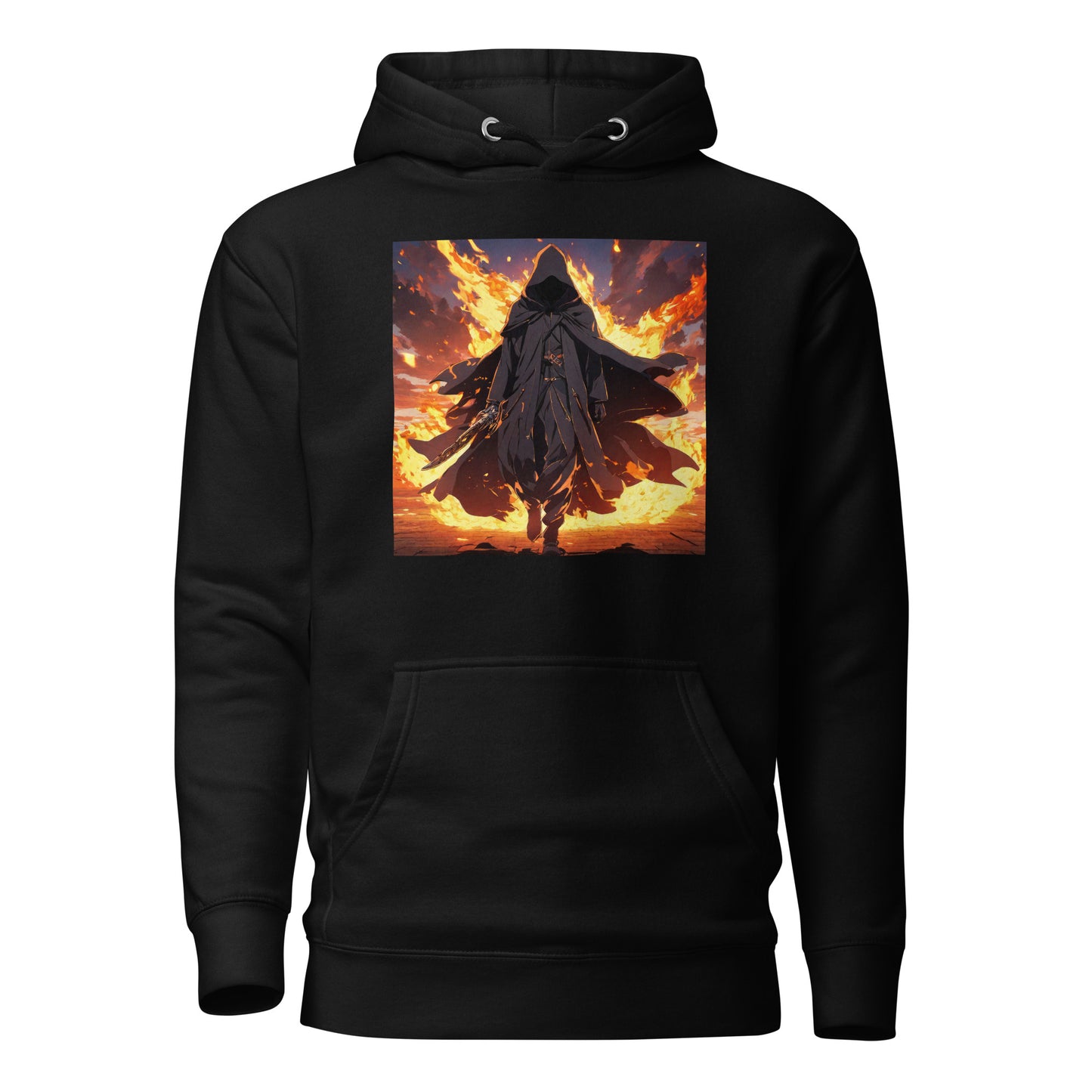 Fiery Faceless Warrior Men's Graphic Anime Hoodie Black