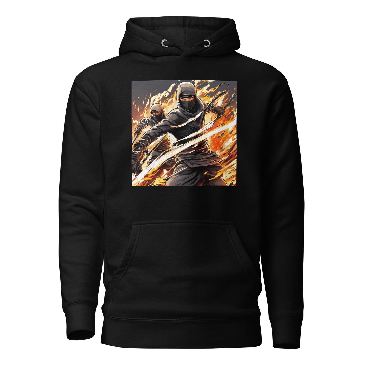 Flame-Wielding Assassin Men's Anime Hoodie Black