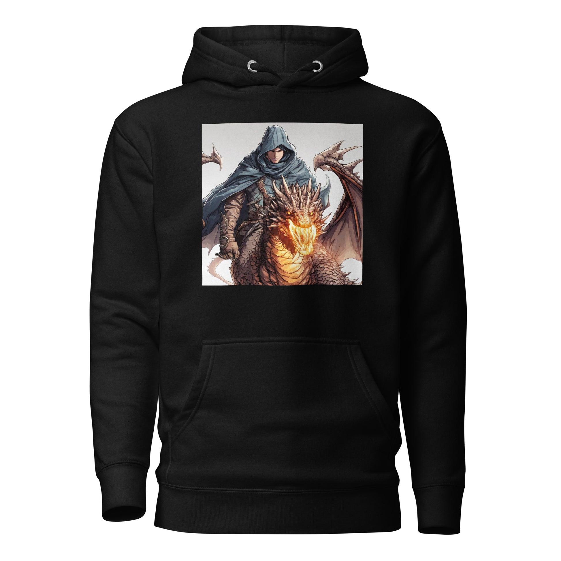 Hooded Knight, Fiery Dragon Men's Anime Hoodie Black