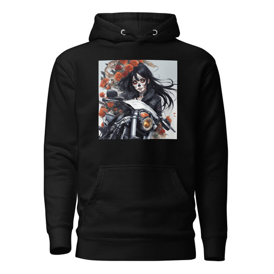 Day of the Dead Biker Close Up Men's Anime Hoodie Black