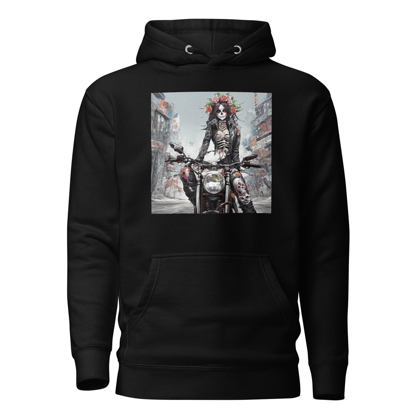 Day of the Dead Biker Men's Anime Hoodie Black