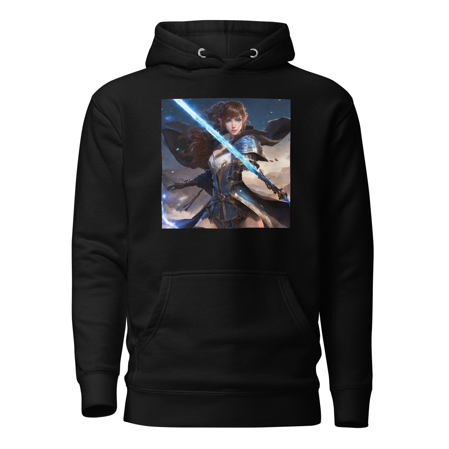 Elven Defender Men's Fantasy Anime Hoodie Black