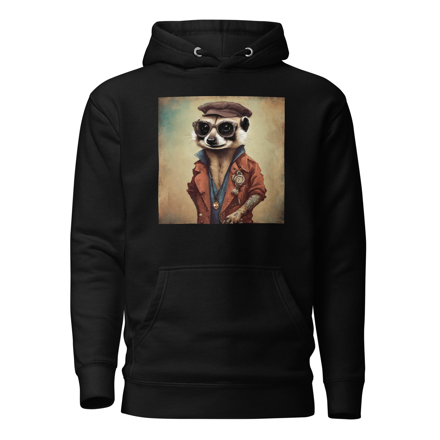 Hipster Ferret with Tattoos Men's Funny Hoodie Black