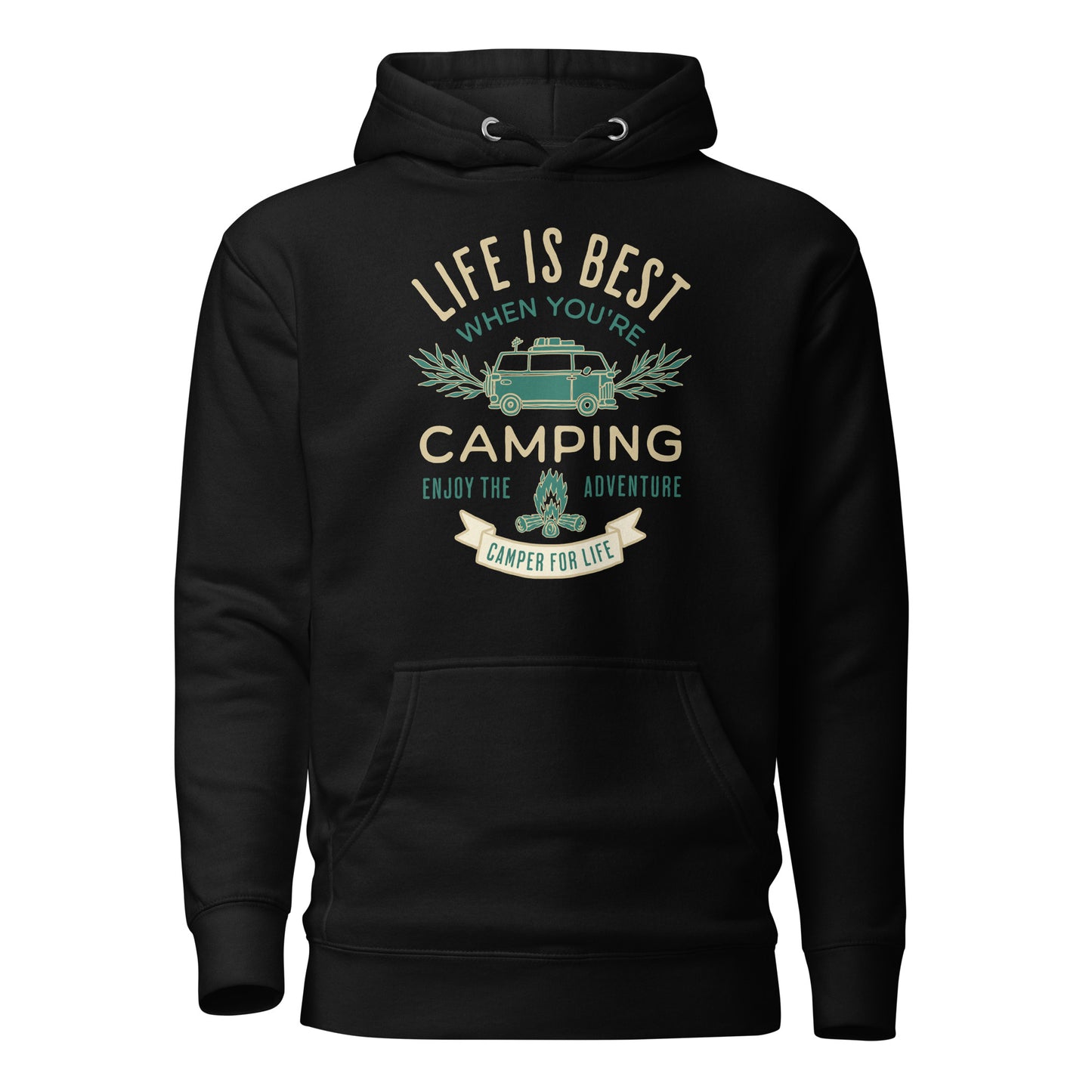 Life is Best When You're Camping Men's Outdoor Hoodie Black