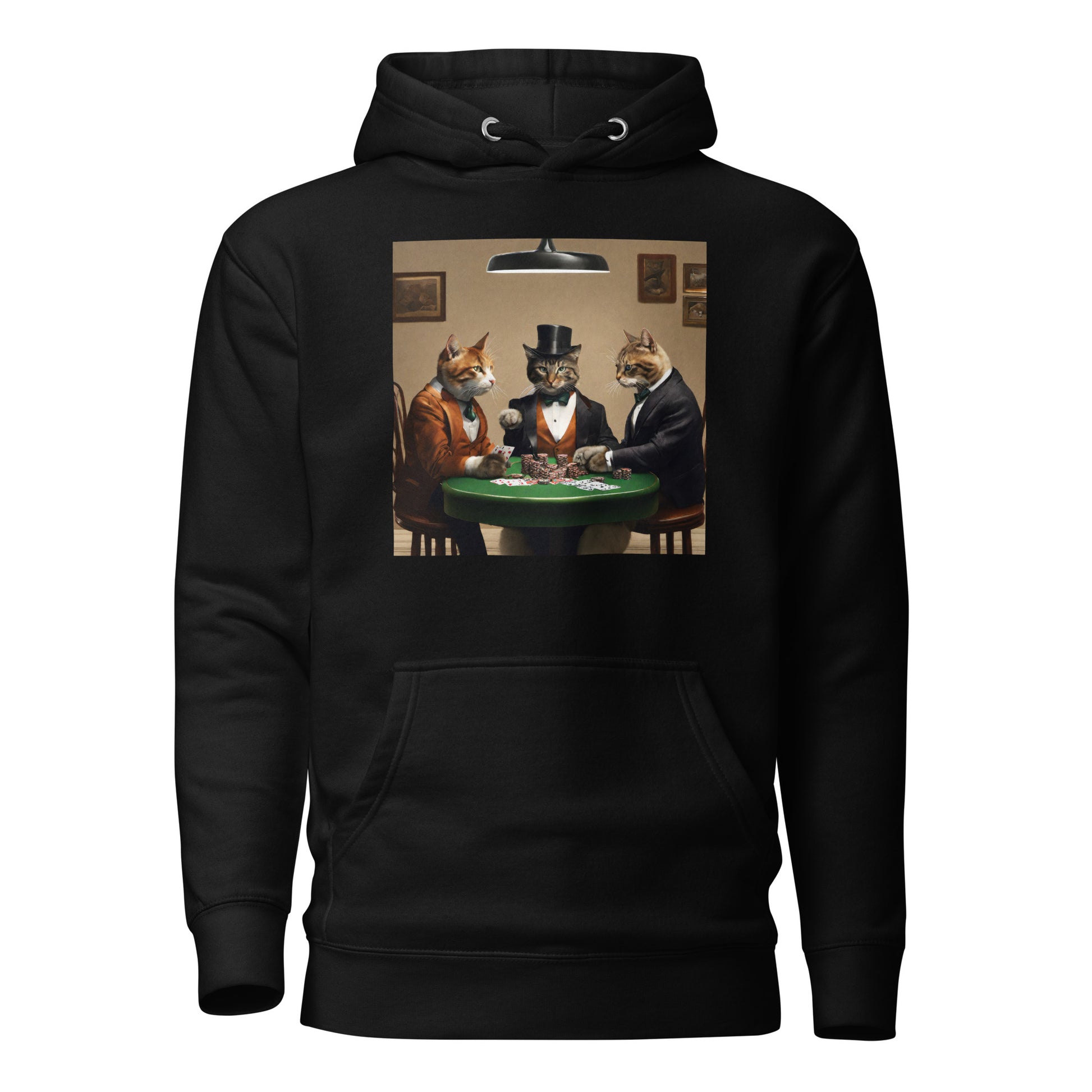 Cats Playing Poker Men's Funny Hoodie Black