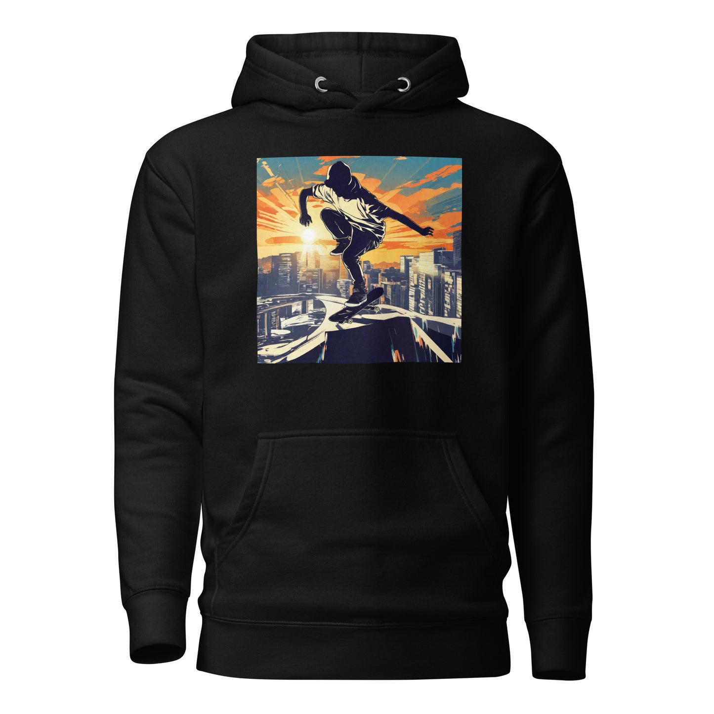 Skateboarding in the City Men's Graphic Hoodie Black