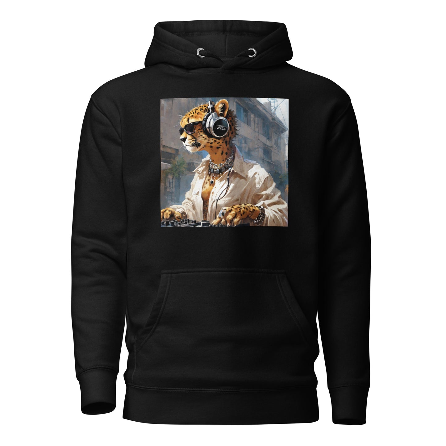 Leopard DJing Men's Graphic Hoodie Black