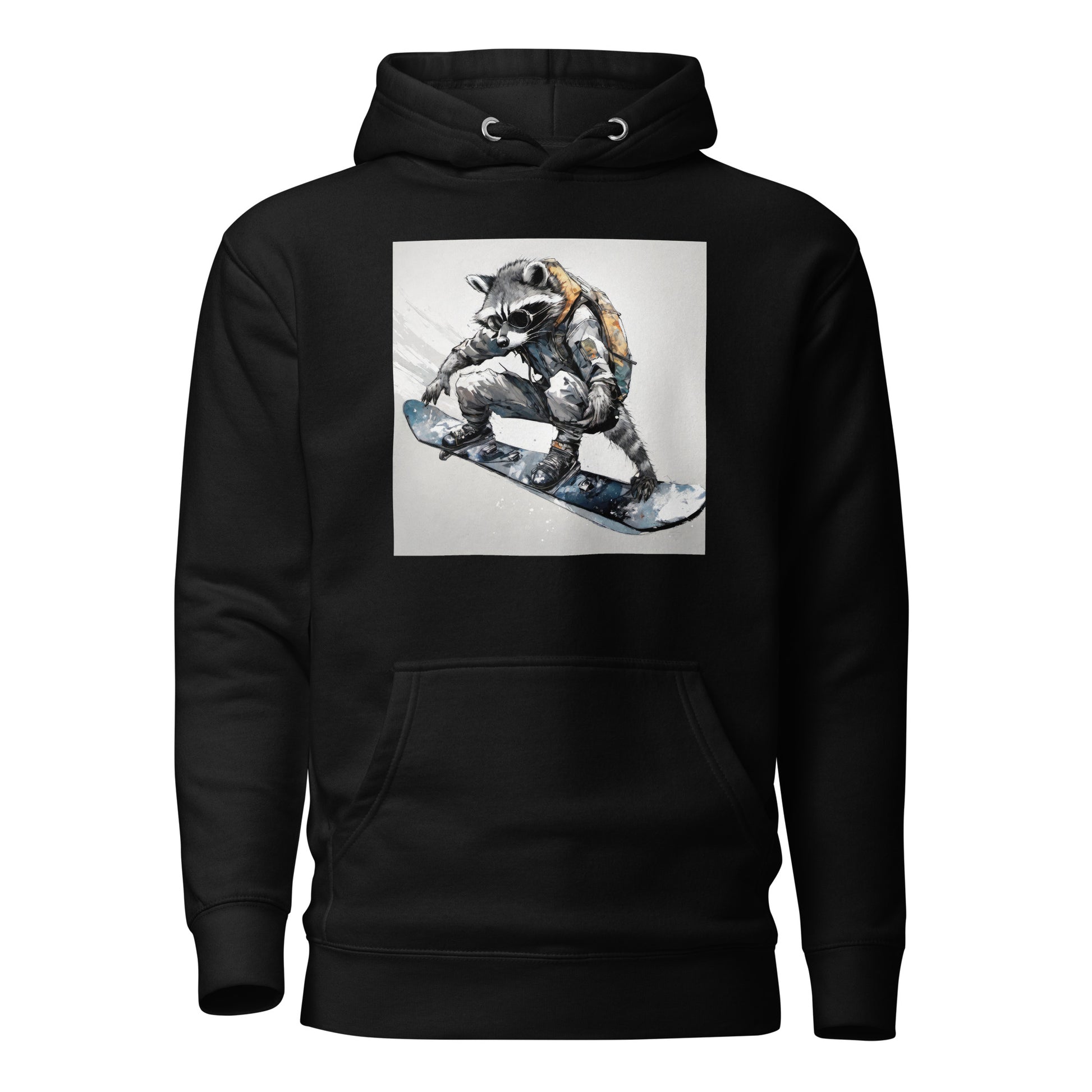 Raccoon Snowboarder Men's Winter Hoodie Black