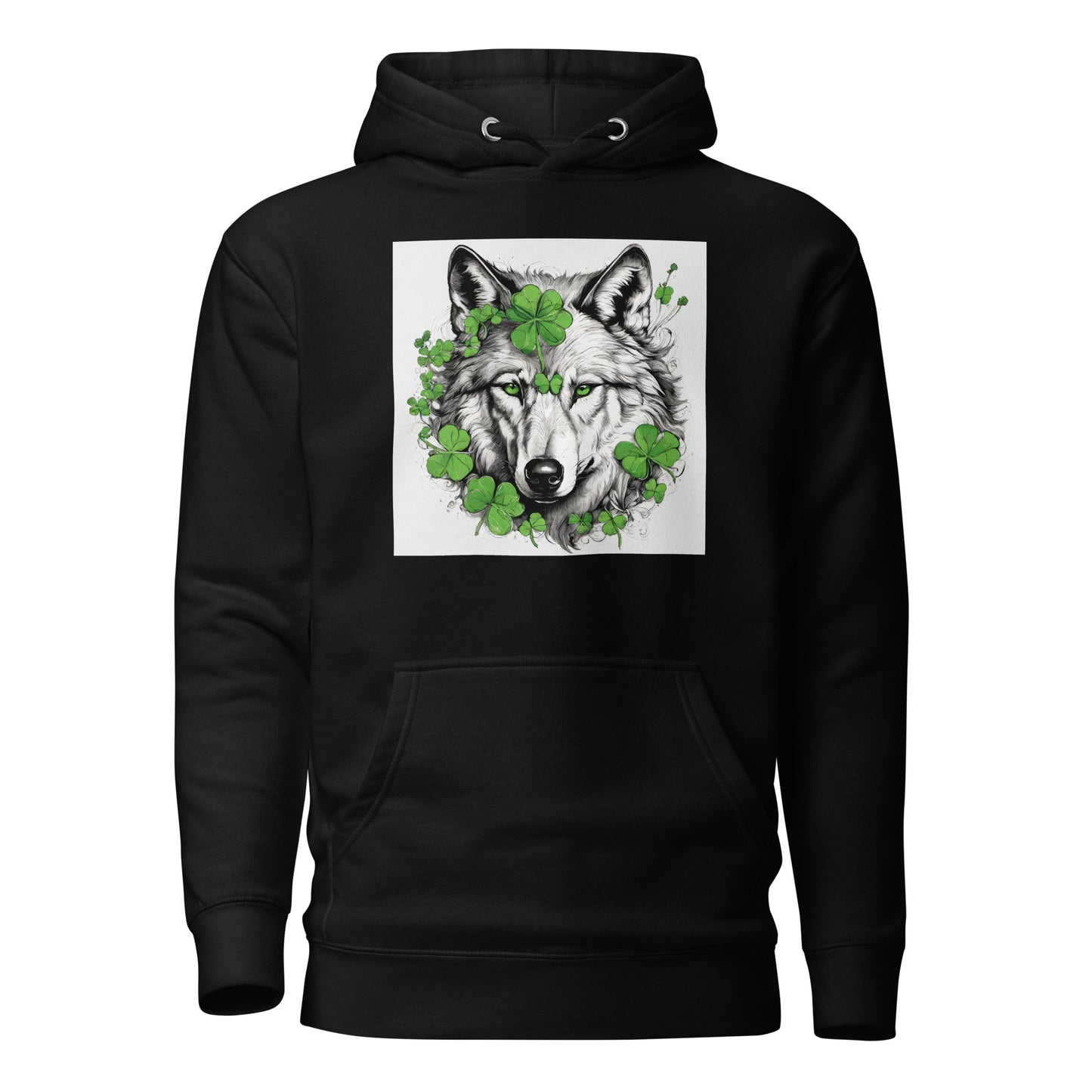 Wolf & Shamrock Lucky St Patrick's Day Men's Hoodie Black