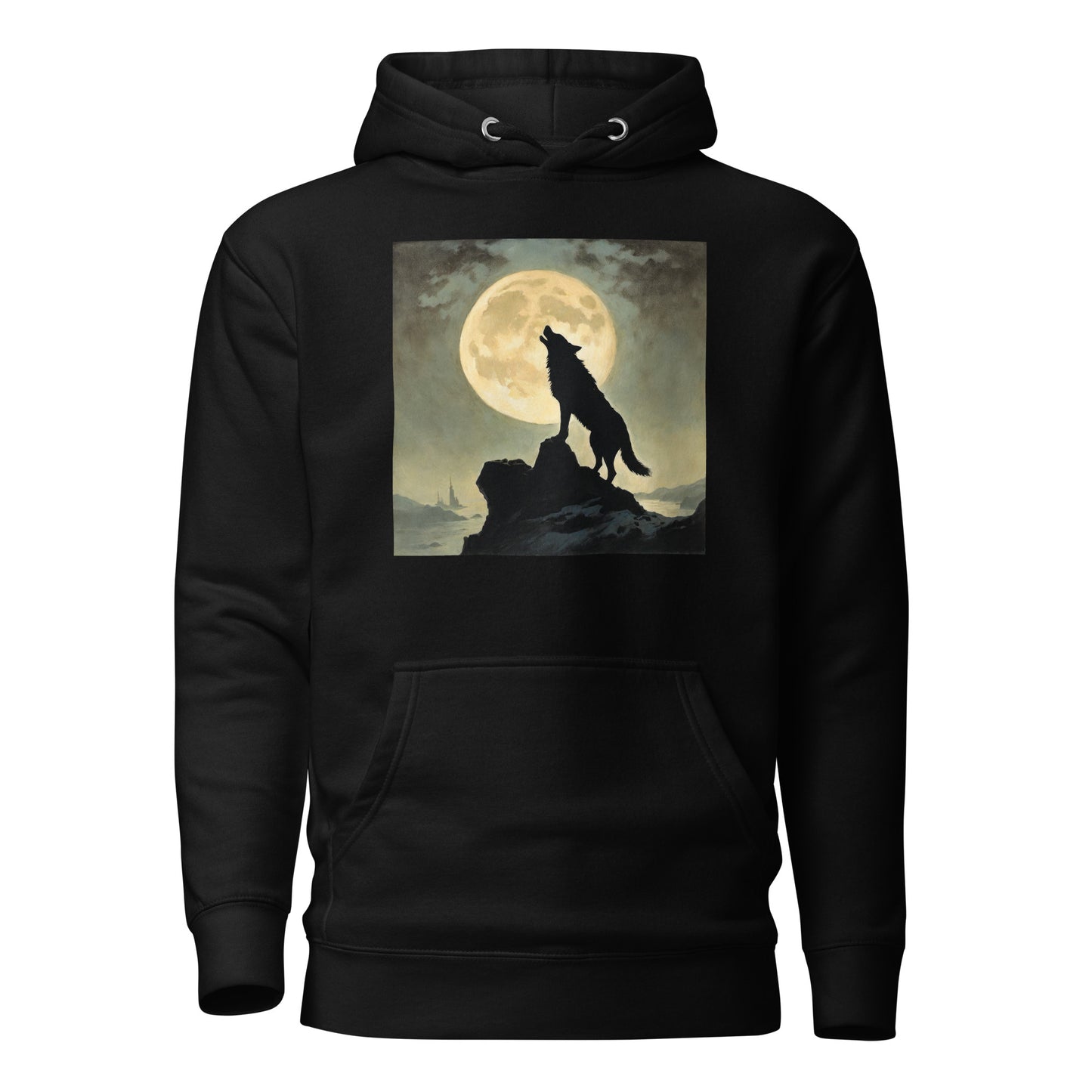 Wolf Howling at Moon Halloween Men's Hoodie Black