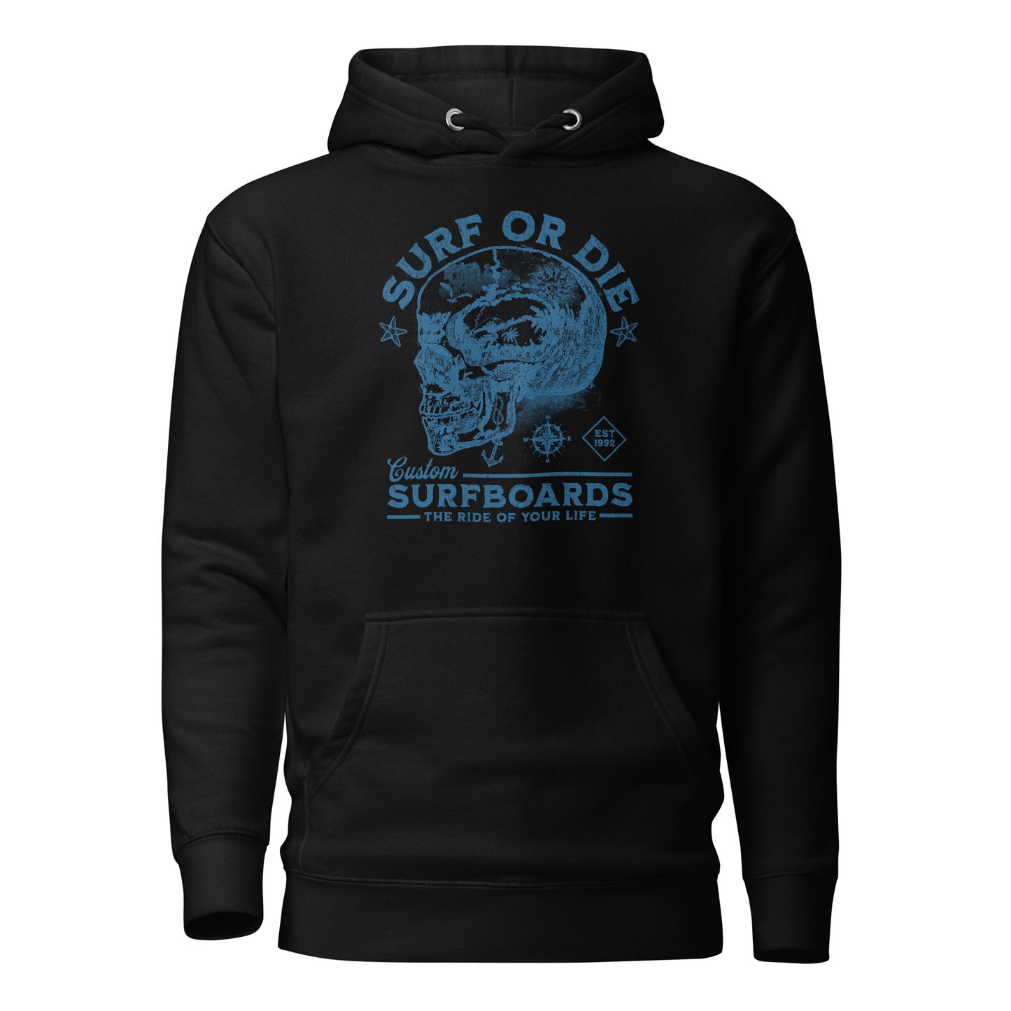 Surf or Die Surfboards Summer Hoodie for Men Black