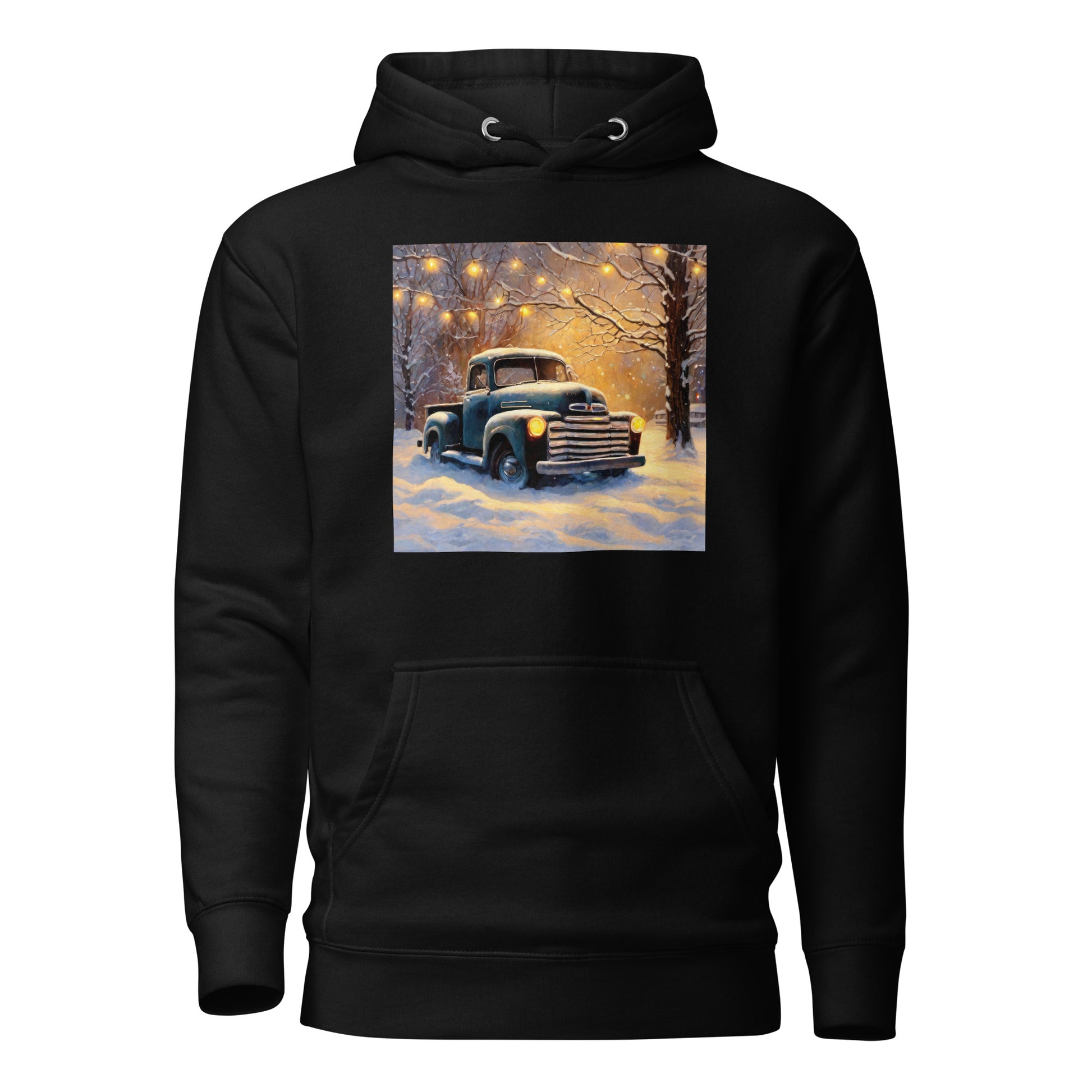 Old Pickup Truck in Winter Scene Christmas Men's Hoodie Black