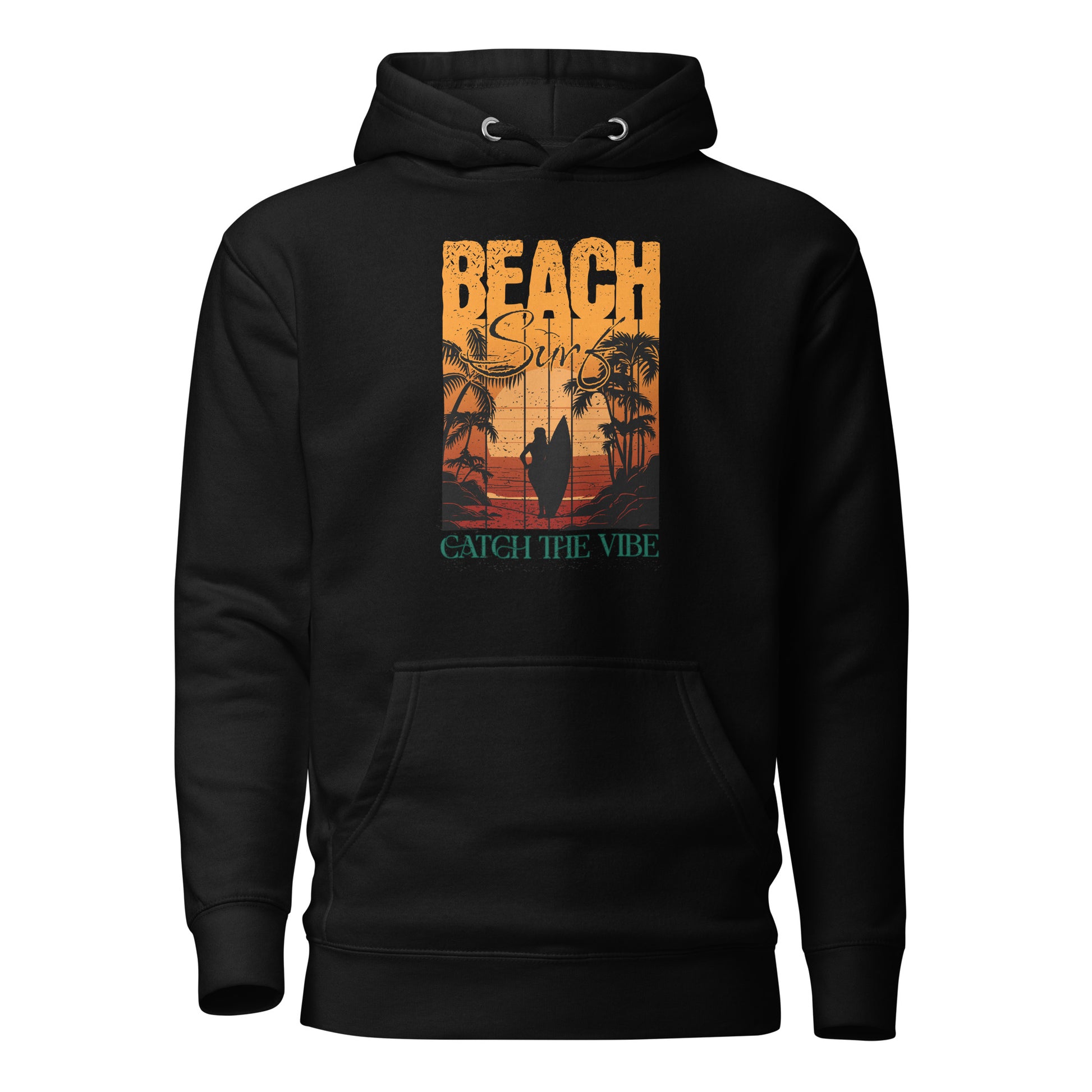 Catch the Beach Vibe Surfing Men's Hoodie Black