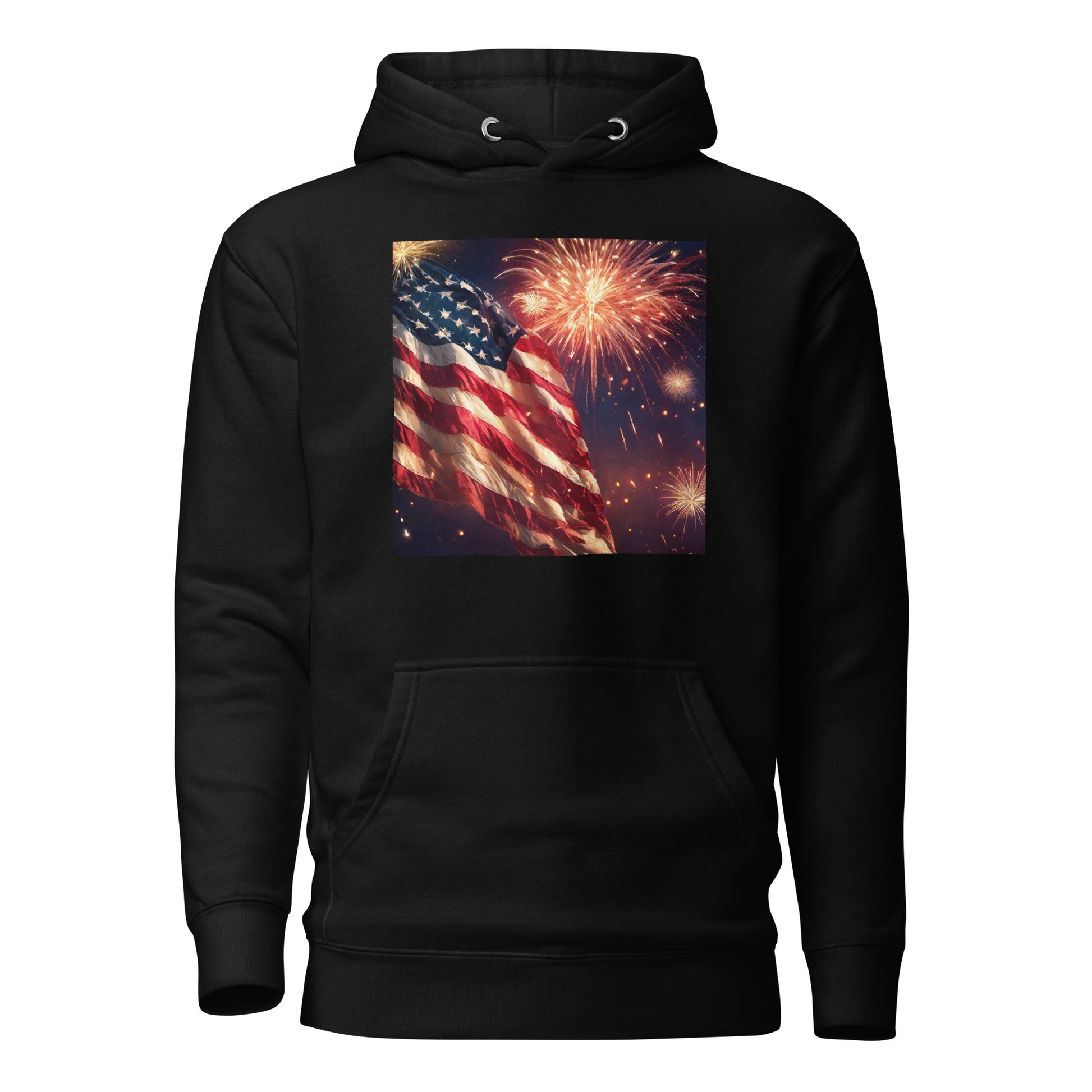 4th of July Fireworks and American Flag Hoodie Black