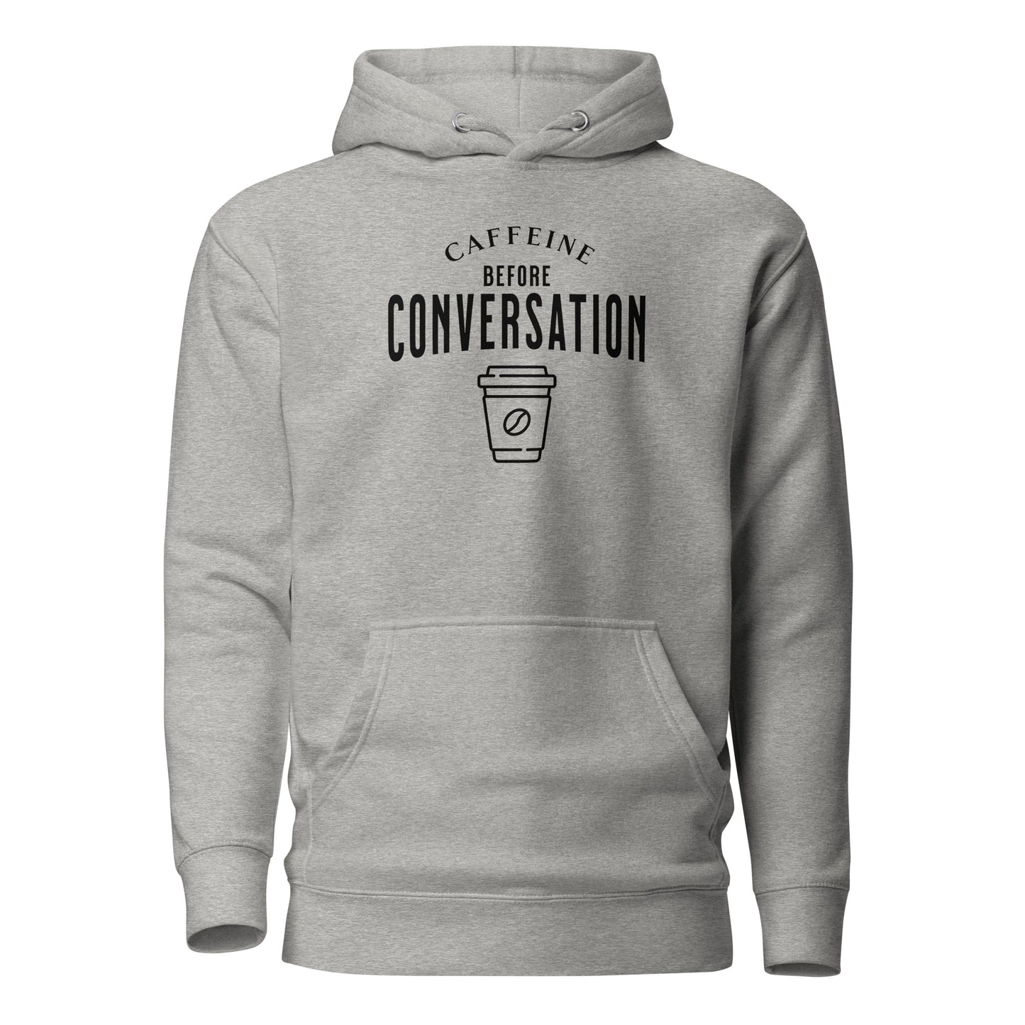 Caffeine Before Conversation Men's Funny Hoodie Carbon Grey