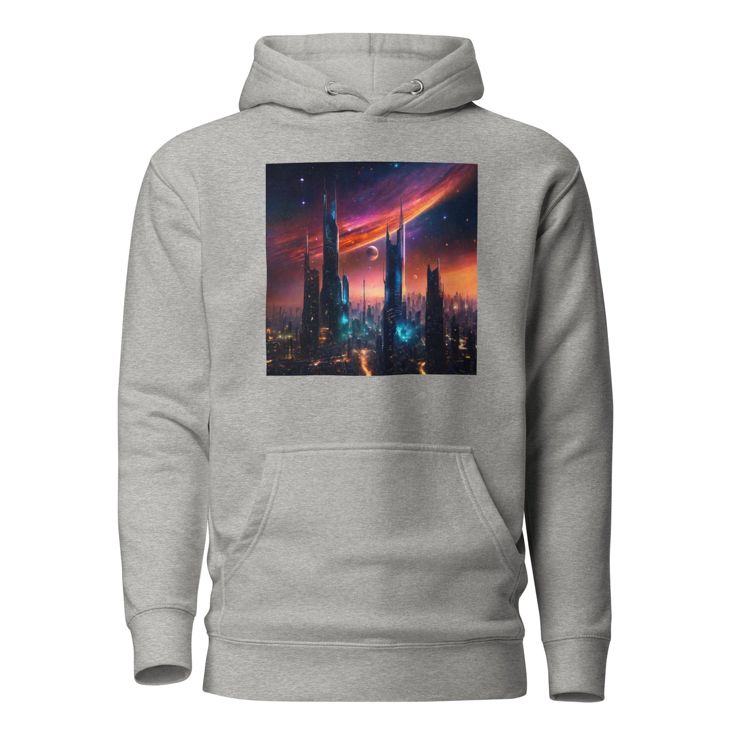 Futuristic Ciyscape Men's Pullover Sweatshirt Hoodie Carbon Grey