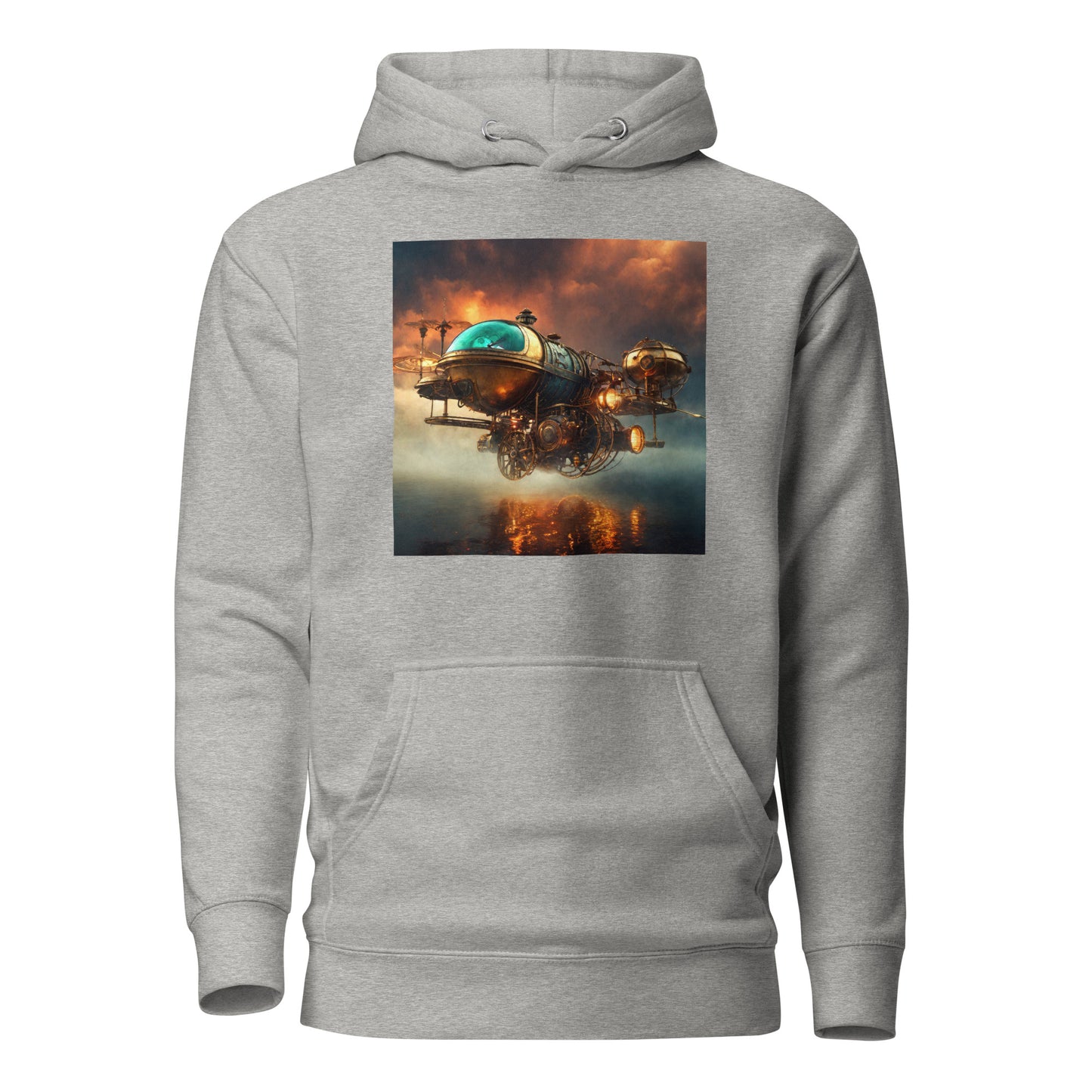 Majestic Sunset Airship Men's Steampunk Hoodie Carbon Grey