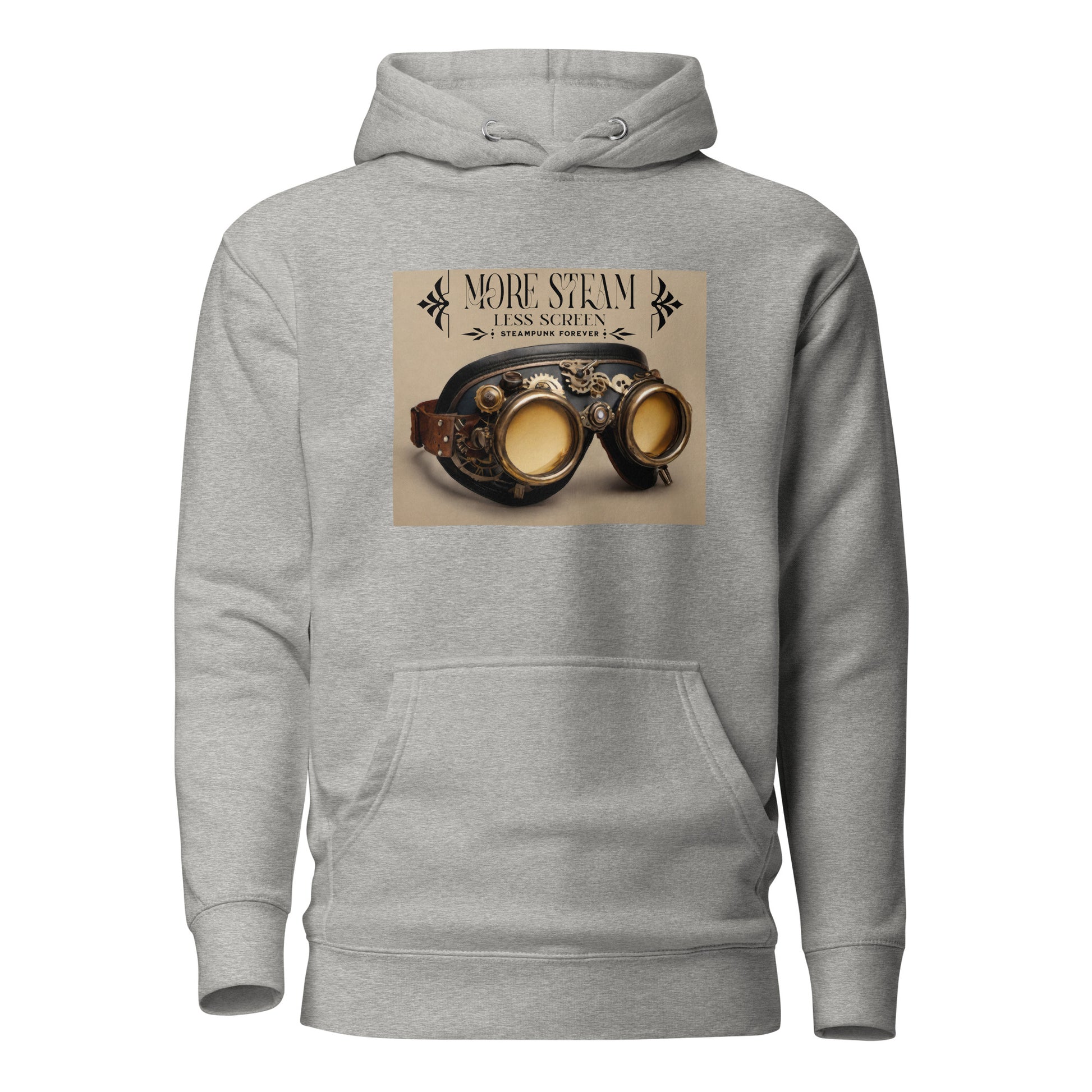 More Steam Less Screen Men's Steampunk Hoodie Carbon Grey