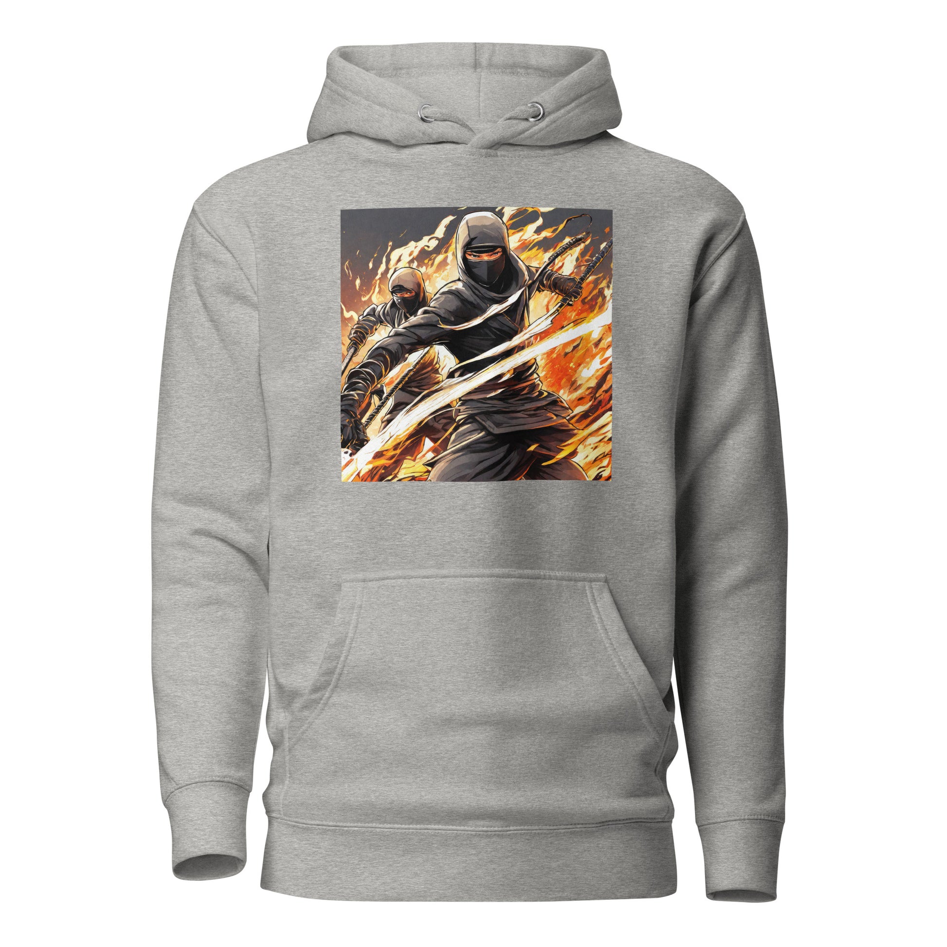 Flame-Wielding Assassin Men's Anime Hoodie Carbon Grey