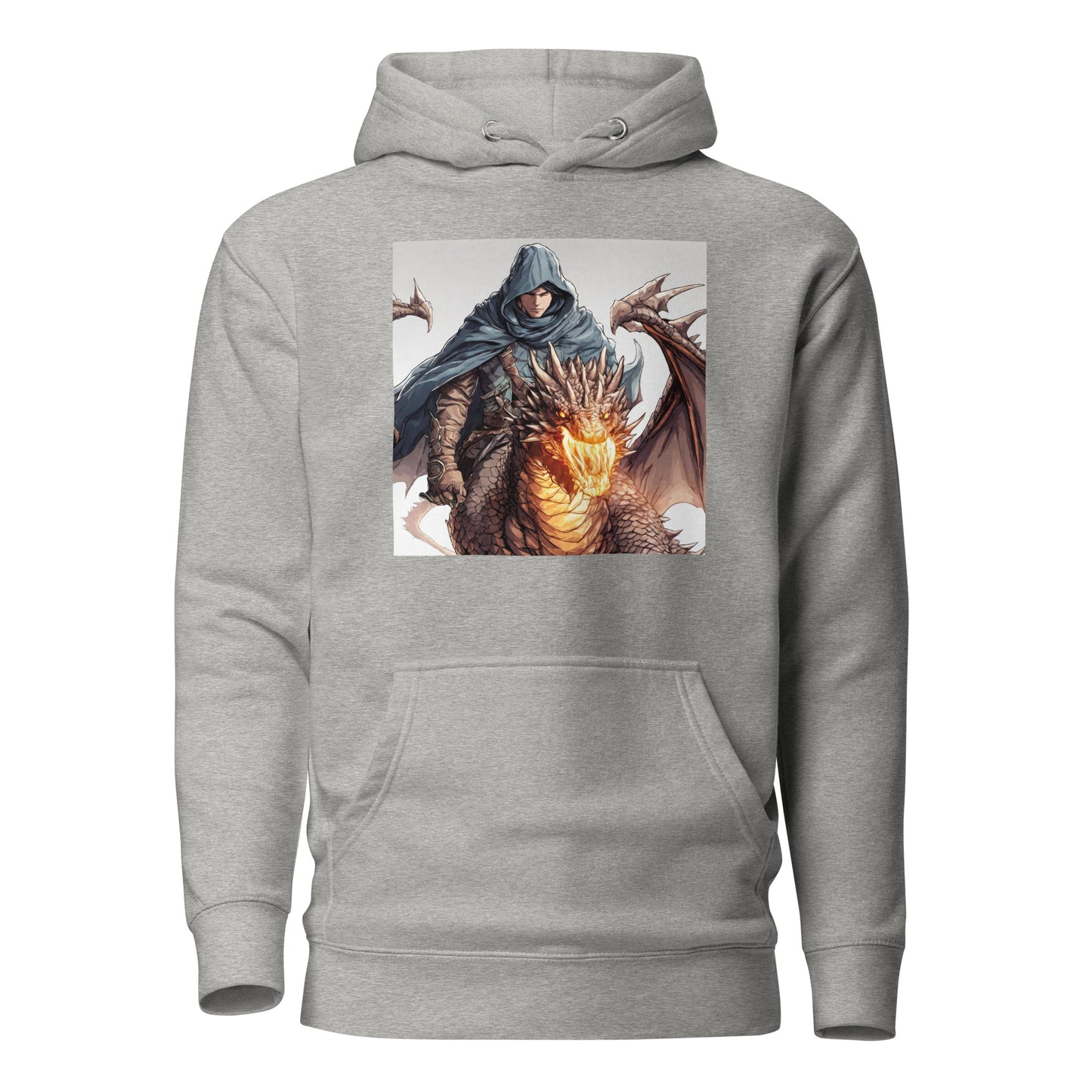 Hooded Knight, Fiery Dragon Men's Anime Hoodie Carbon Grey