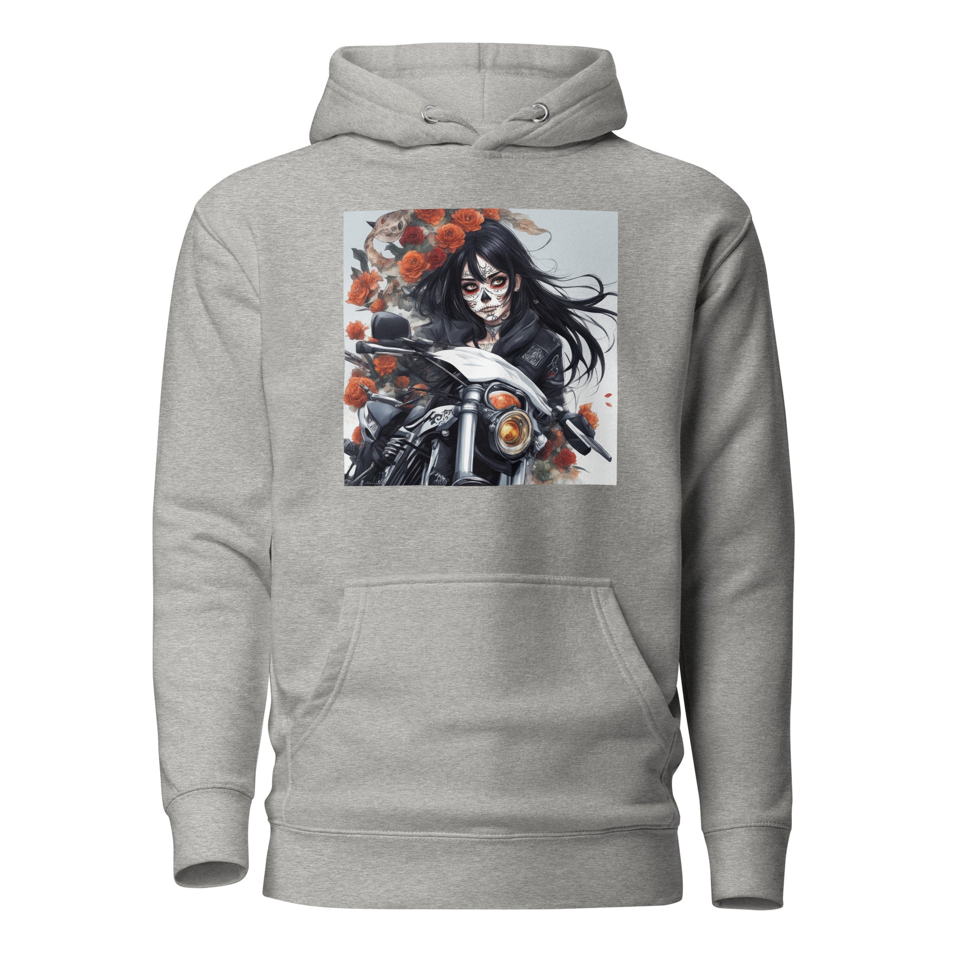 Day of the Dead Biker Close Up Men's Anime Hoodie Carbon Grey