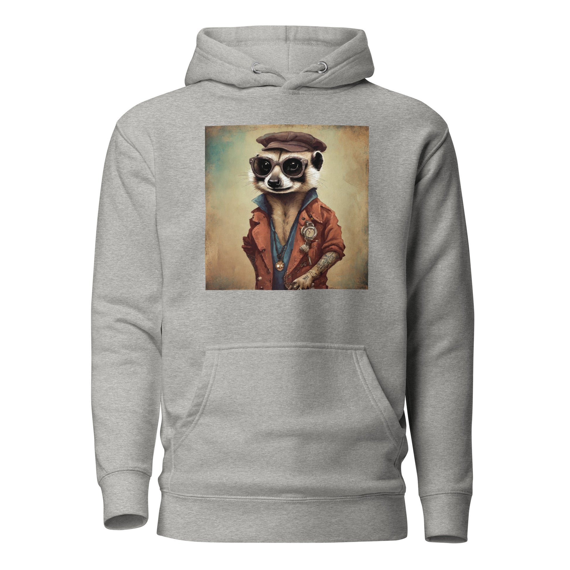 Hipster Ferret with Tattoos Men's Funny Hoodie Carbon Grey