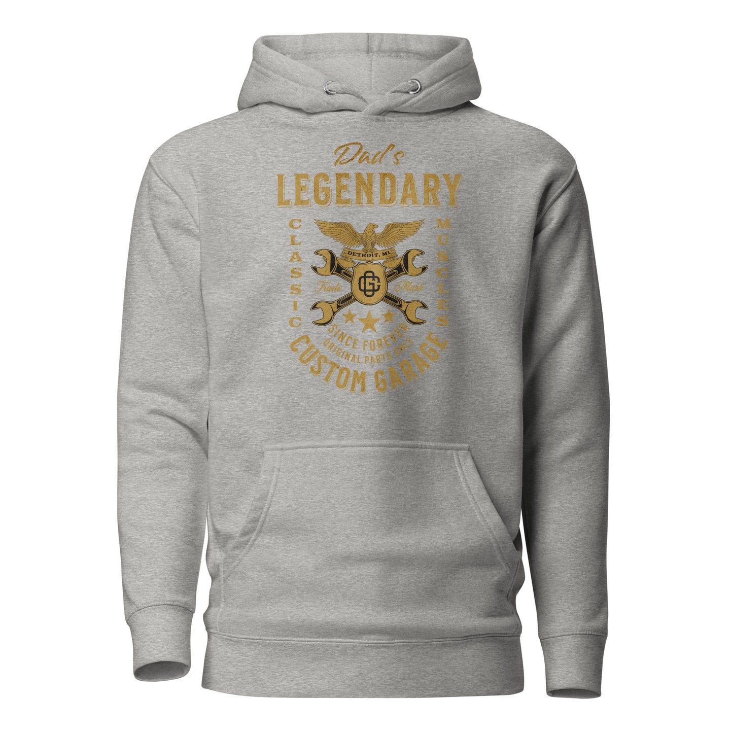 Dad's Legendary Custom Garage Hoodie Gift for Dad Carbon Grey