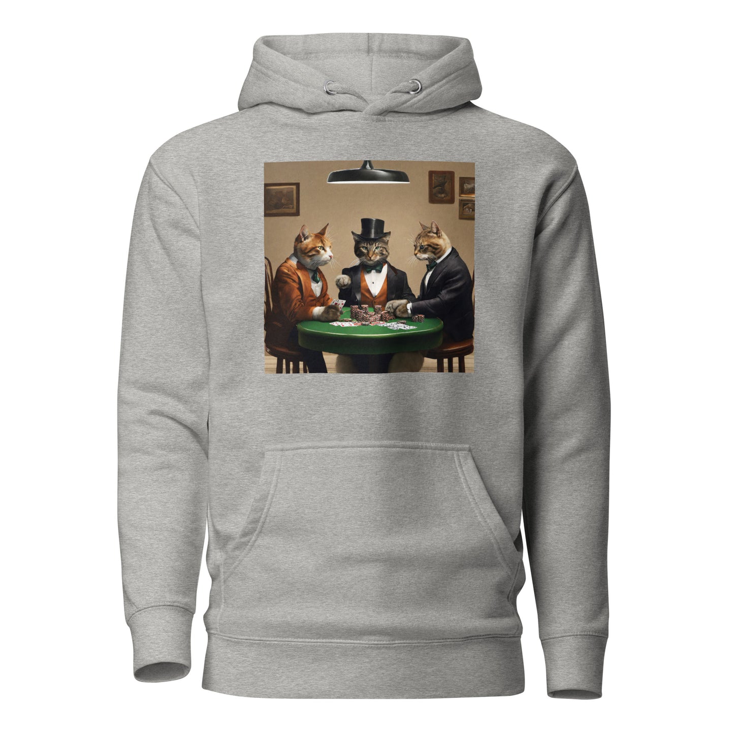 Cats Playing Poker Men's Funny Hoodie Carbon Grey