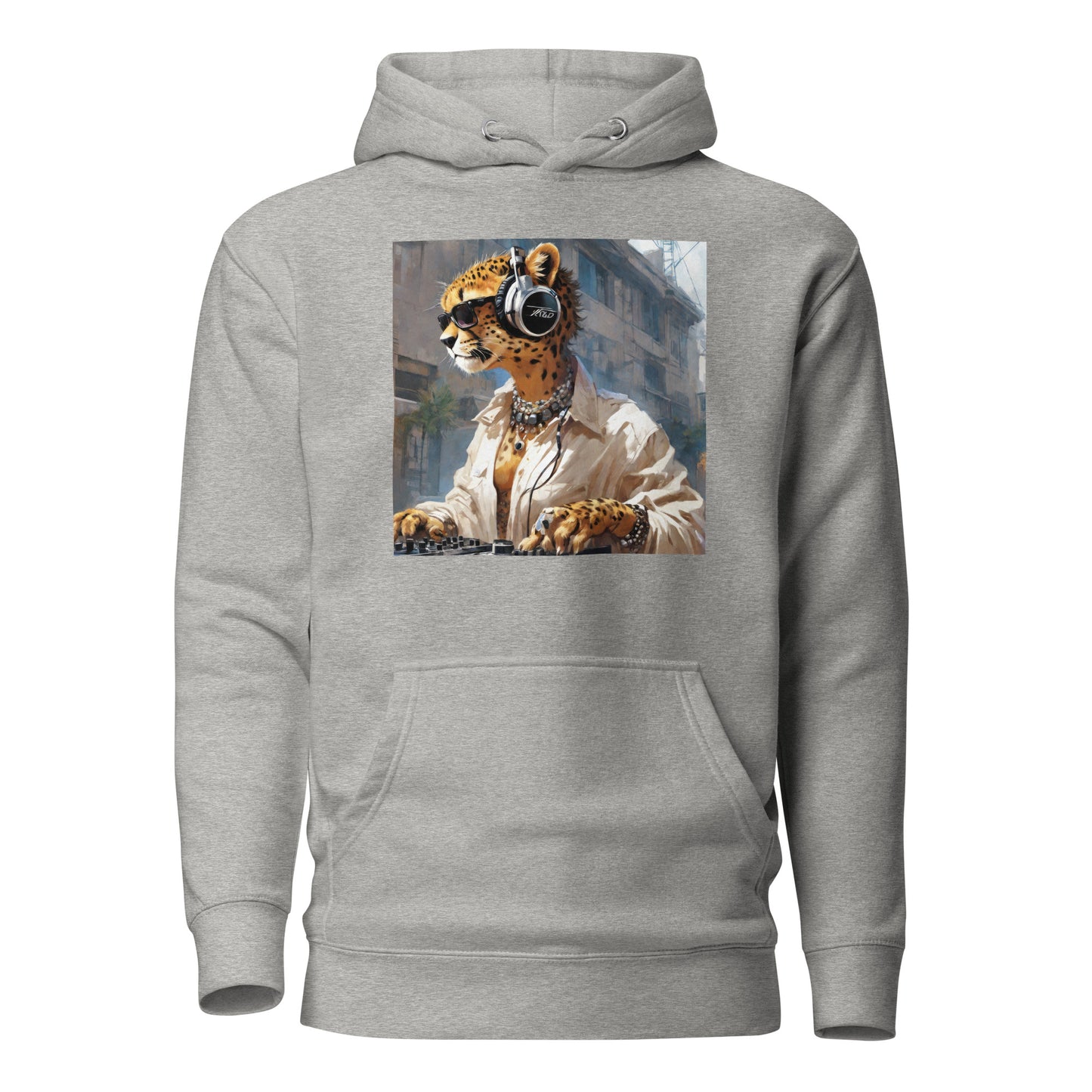 Leopard DJing Men's Graphic Hoodie Carbon Grey