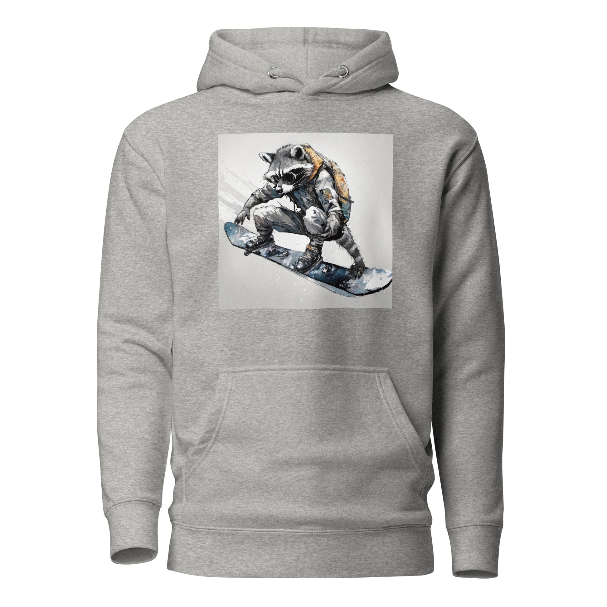 Raccoon Snowboarder Men's Winter Hoodie Carbon Grey