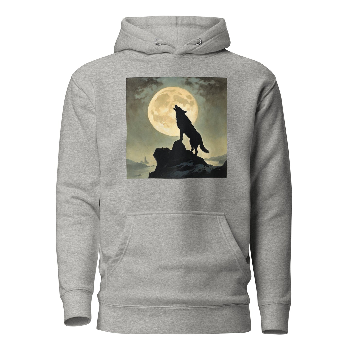 Wolf Howling at Moon Halloween Men's Hoodie Carbon Grey