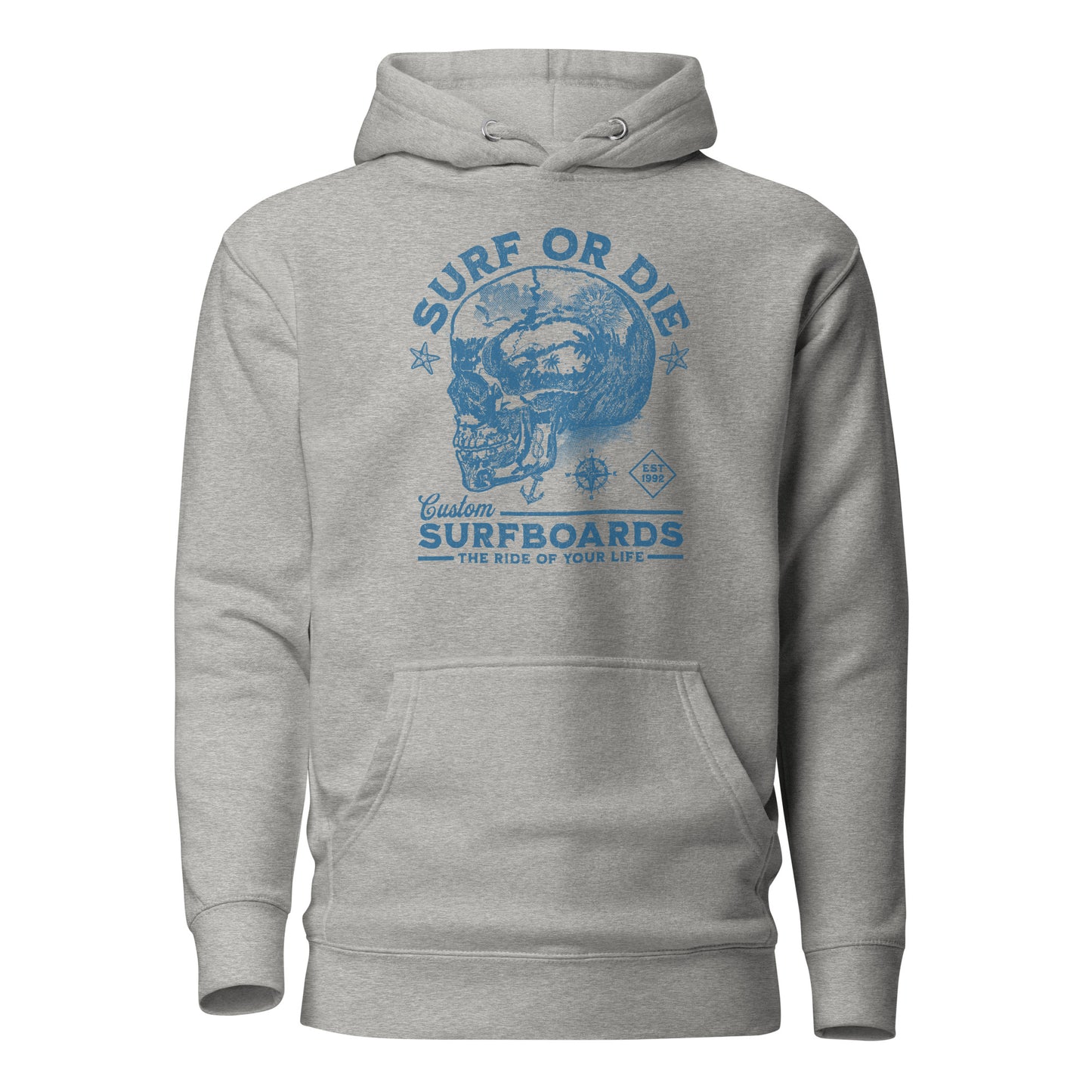 Surf or Die Surfboards Summer Hoodie for Men Carbon Grey